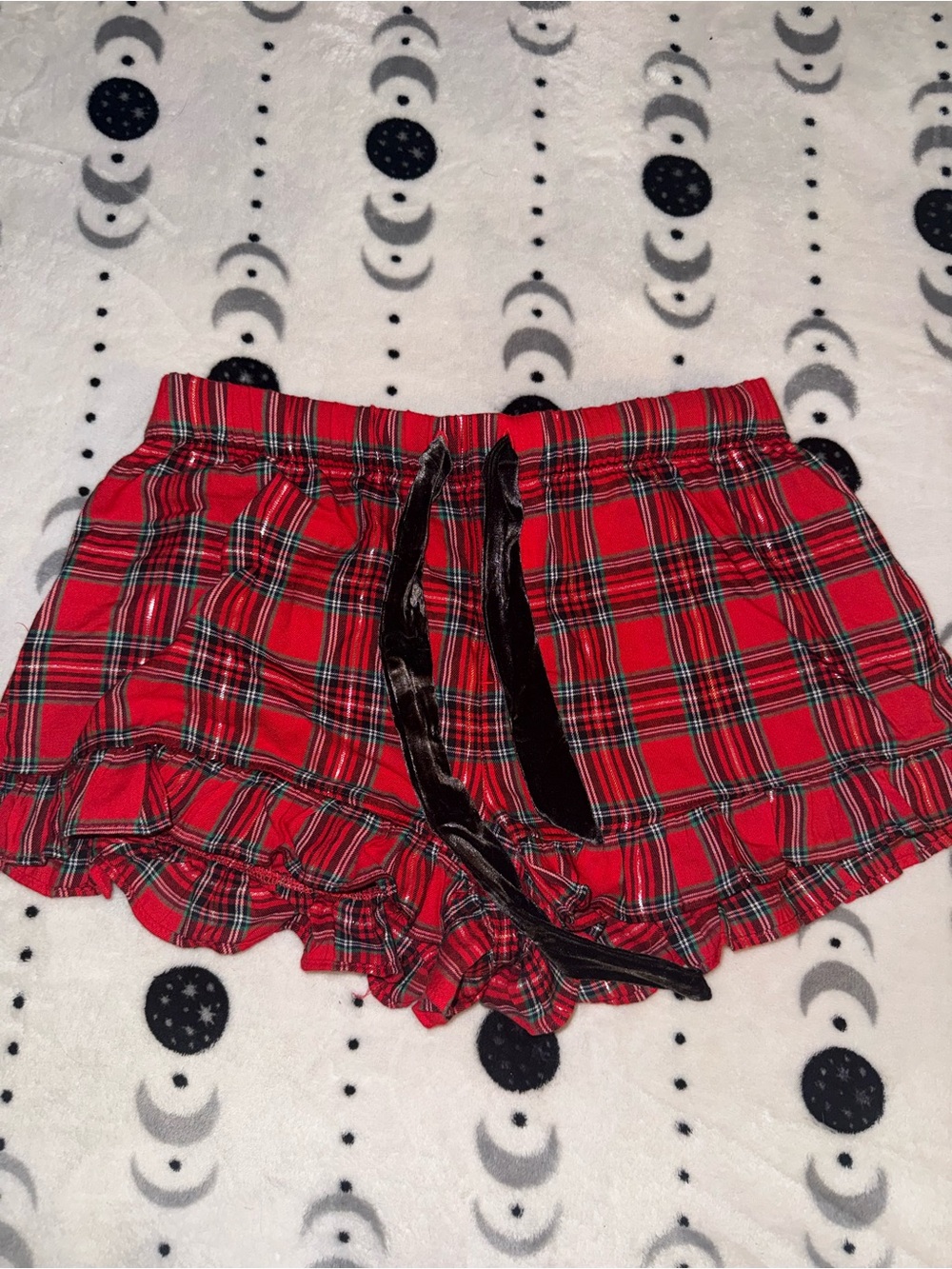PINK Victoria's Secret Red Plaid Ruffle Lounge Shorts